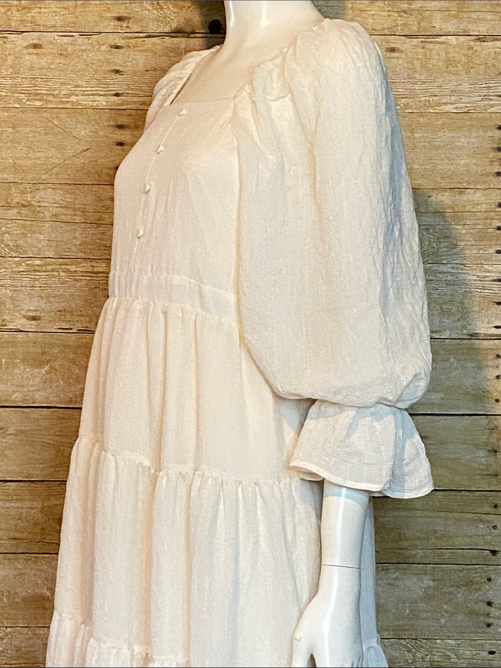 Mia Joy NEW Scoop Neck Ivory Tiered Maxi Dress with Puff Sleeves